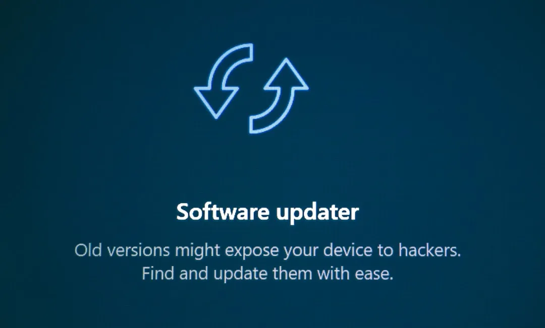 Software updater with refresh arrows icon and update icons.