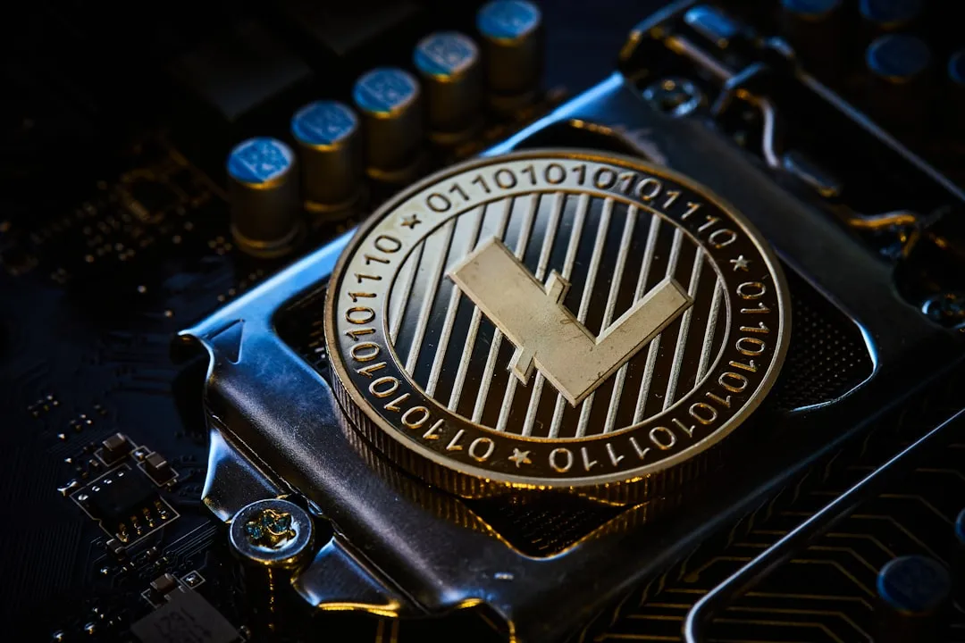 a close up of a computer chip with a tick symbol on it